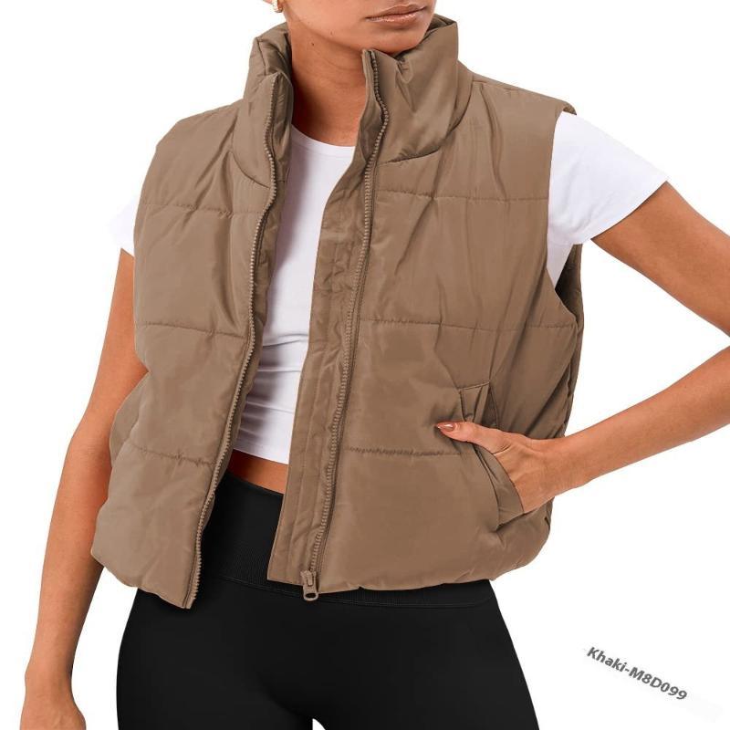 Stand Collar Slim Fit Padded Women Winter Vest - Glooosy Store