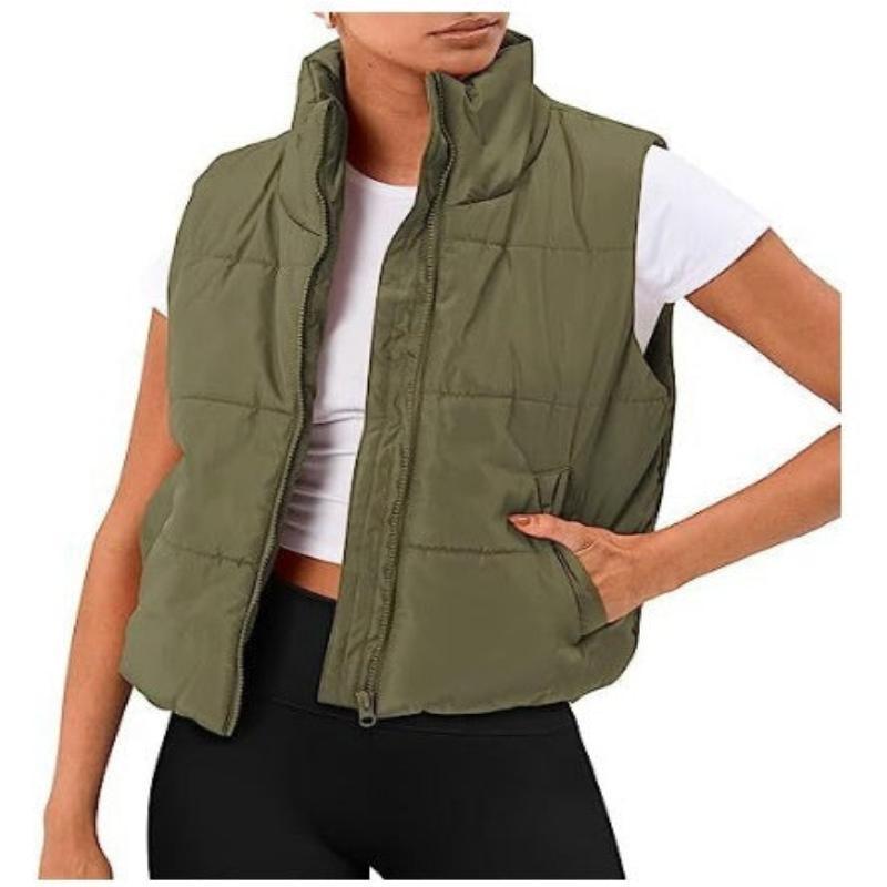 Stand Collar Slim Fit Padded Women Winter Vest - Glooosy Store