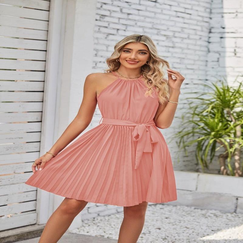Women's strapless pleated summer maxi dress