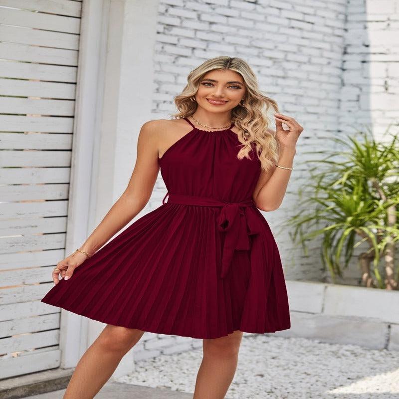 Women's strapless pleated summer maxi dress