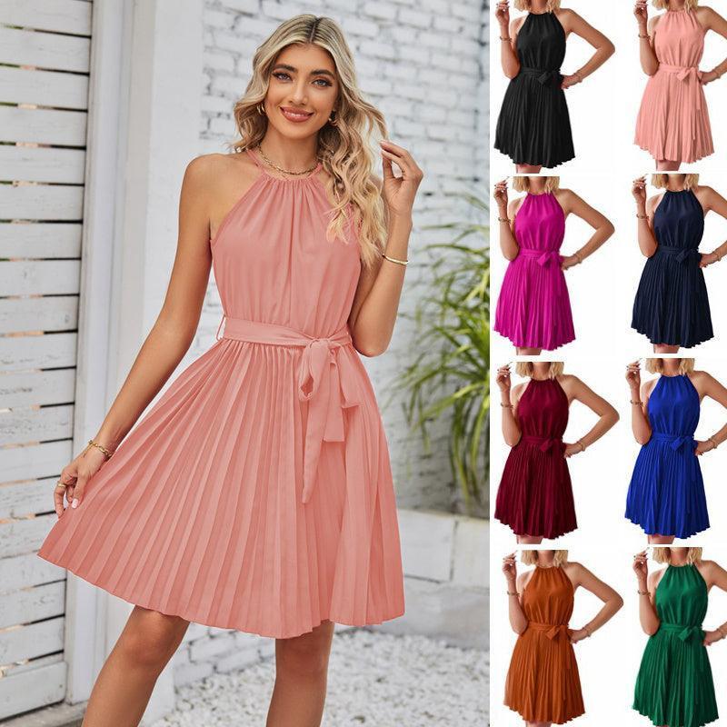 Women's strapless pleated summer maxi dress