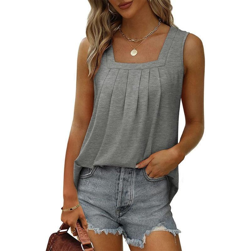 Women's loose pleated sleeveless top