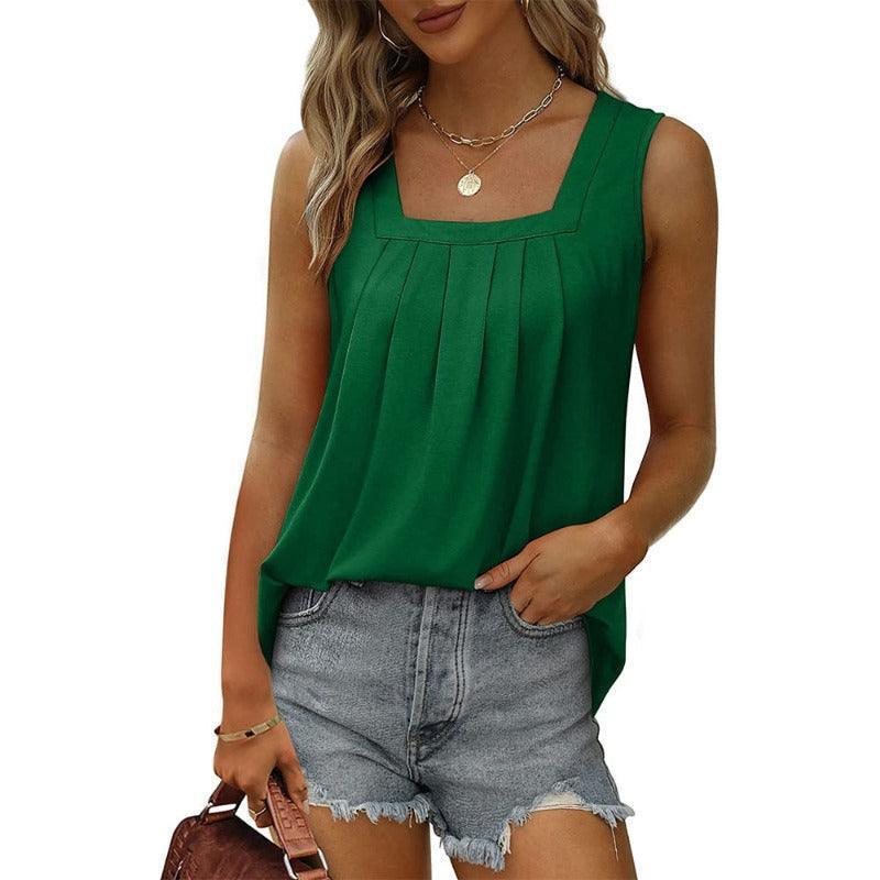 Women's loose pleated sleeveless top