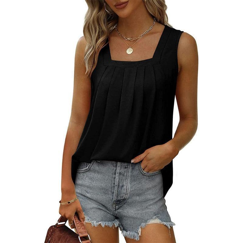 Women's loose pleated sleeveless top