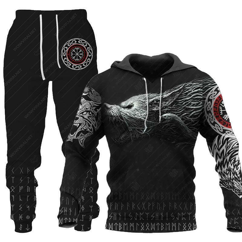 Men's printed hooded tracksuit set