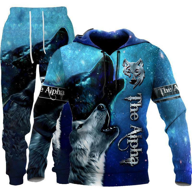 Men's printed hooded tracksuit set