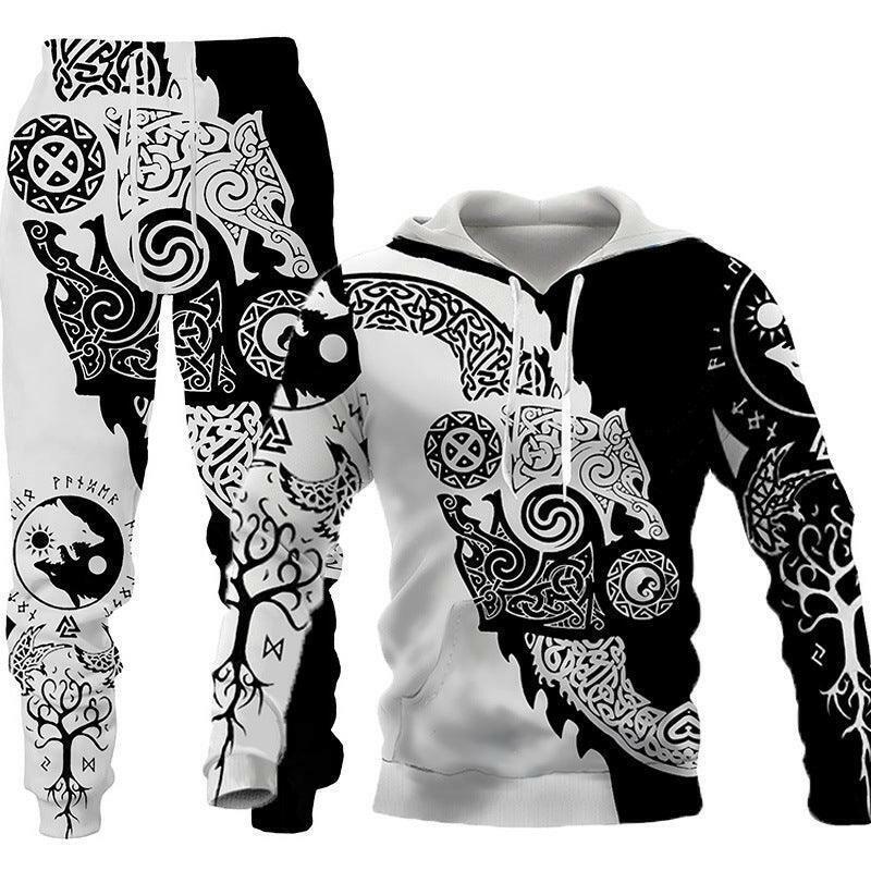 Men's printed hooded tracksuit set
