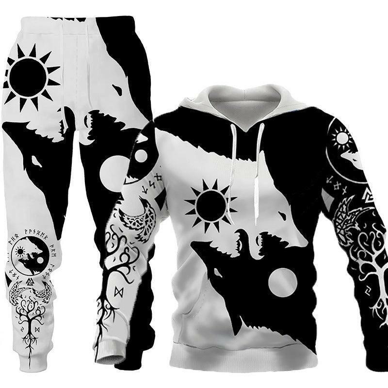Men's printed hooded tracksuit set