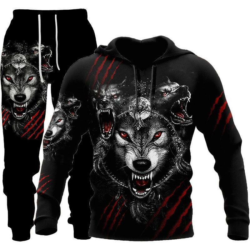 Men's printed hooded tracksuit set