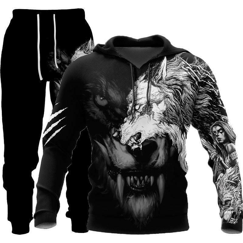 Men's printed hooded tracksuit set