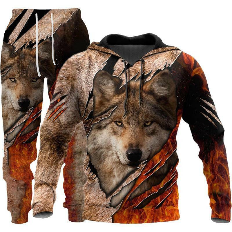 Men's printed hooded tracksuit set