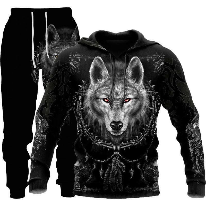 Men's printed hooded tracksuit set