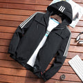 Men's three-stripe hooded windbreaker jacket