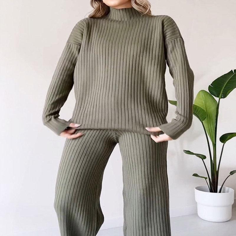 Women's knitted sweater and pants set