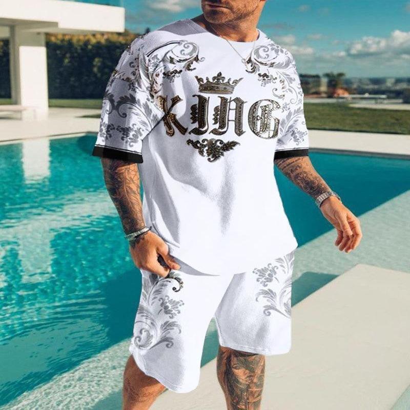 Men's printed T-shirt and shorts set