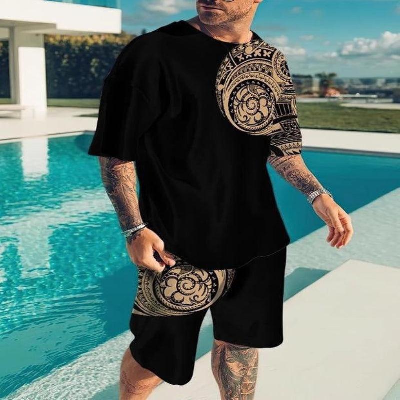 Men's printed T-shirt and shorts set