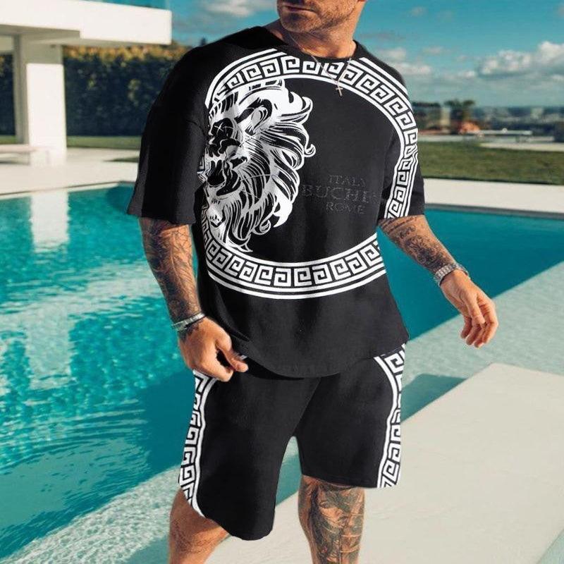 Men's printed T-shirt and shorts set