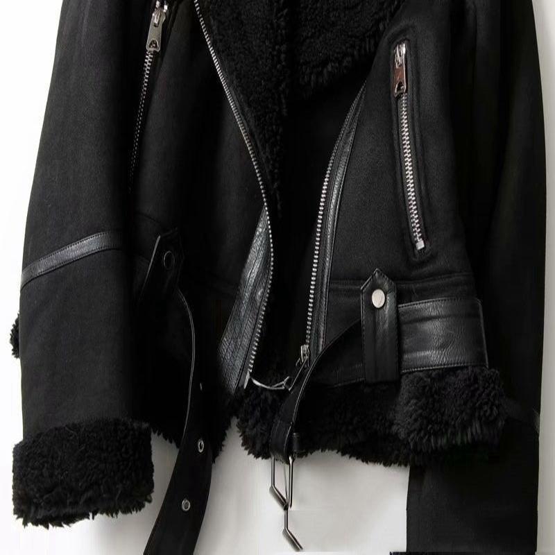 WInter Lapel Jacket Suede Lamb Wool Warm Coat - Glooosy Store
