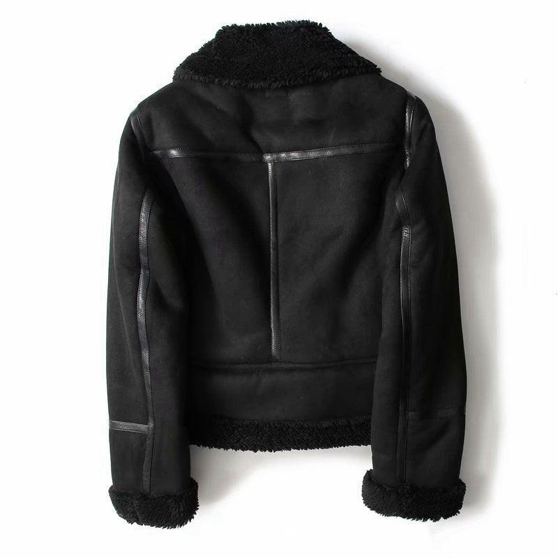 WInter Lapel Jacket Suede Lamb Wool Warm Coat - Glooosy Store