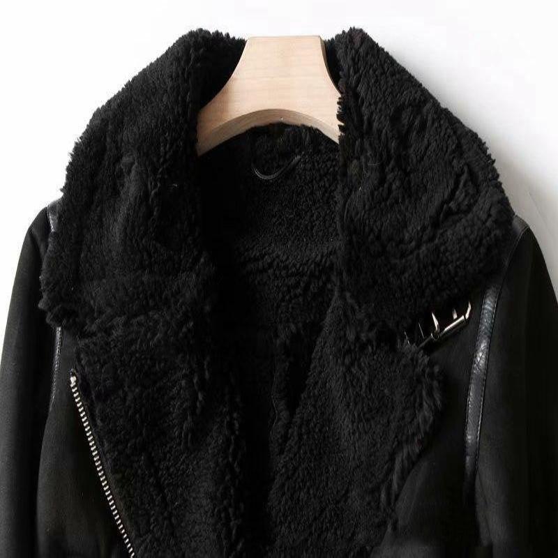 WInter Lapel Jacket Suede Lamb Wool Warm Coat - Glooosy Store