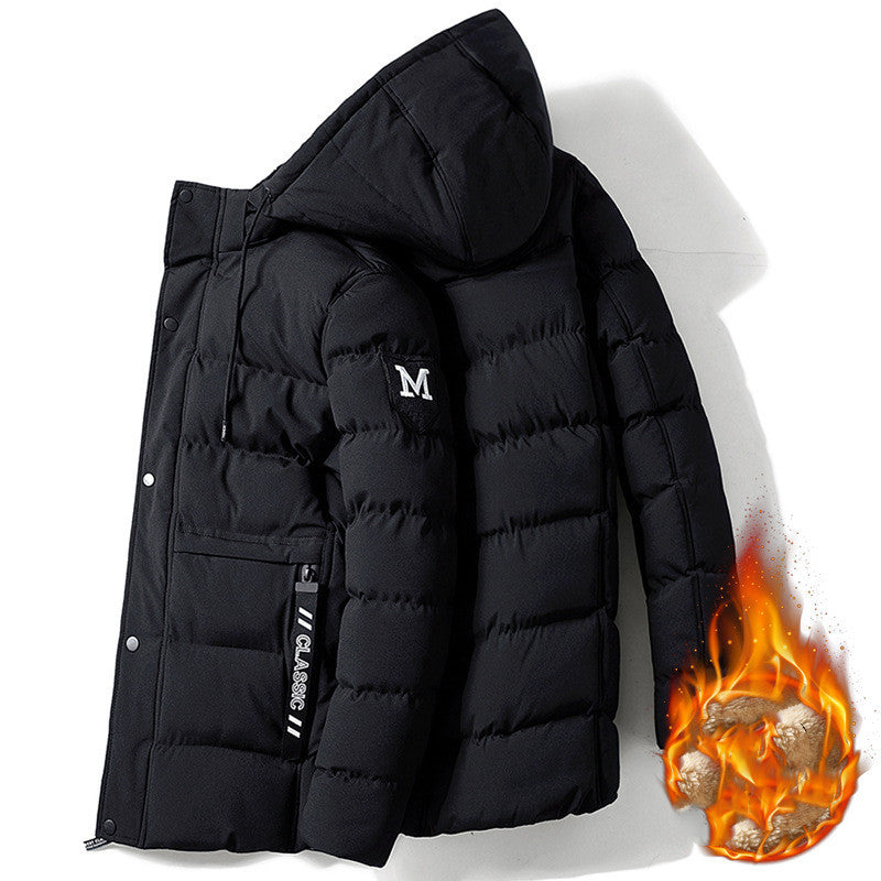 Men's winter padded jacket with detachable hood