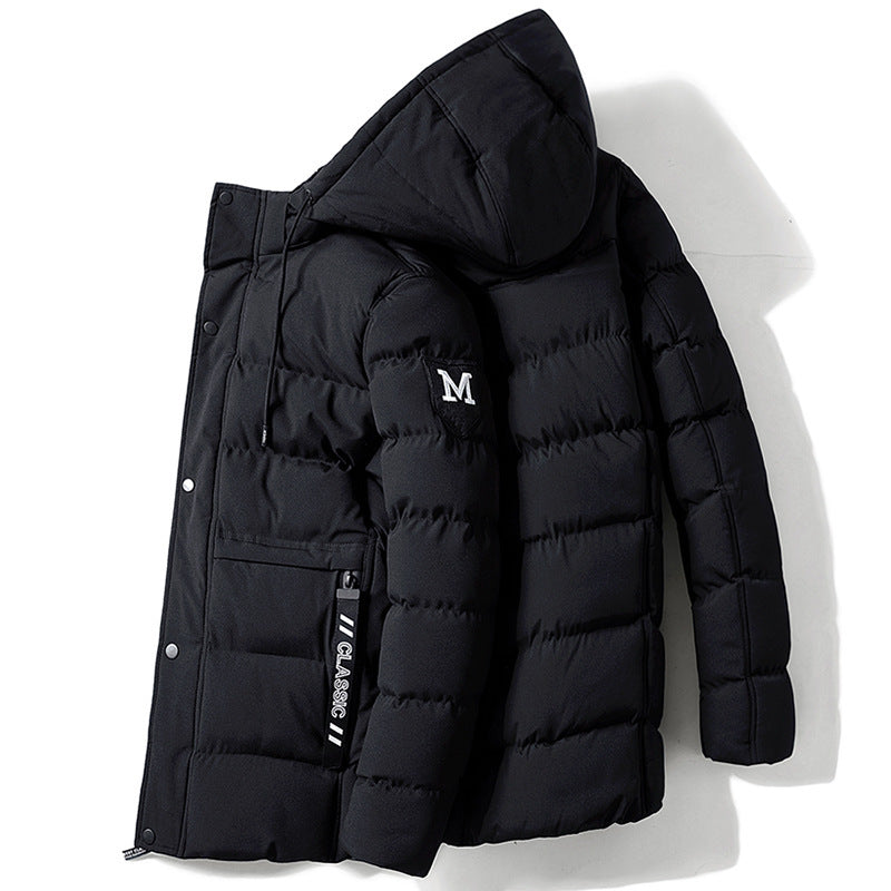 Men's winter padded jacket with detachable hood