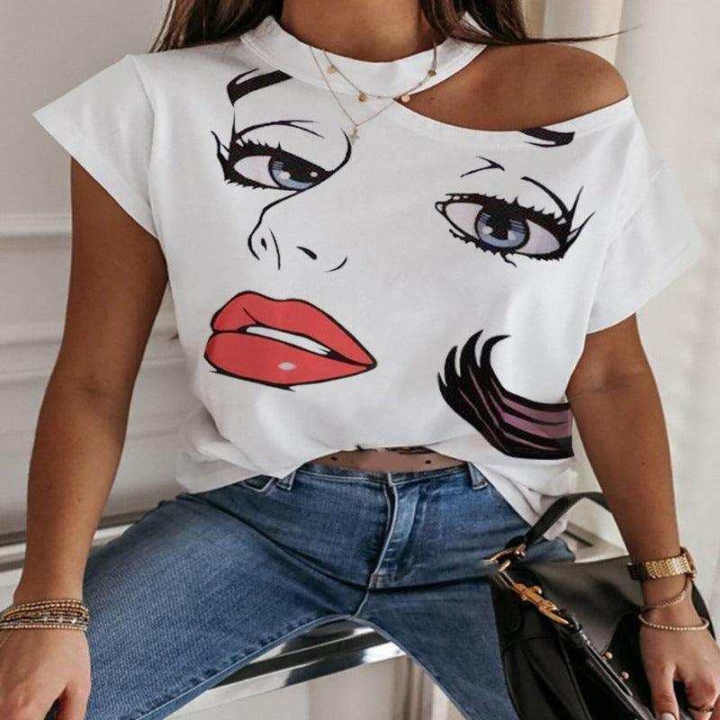 Women Face Lips Printed T-Shirt - Glooosy Store