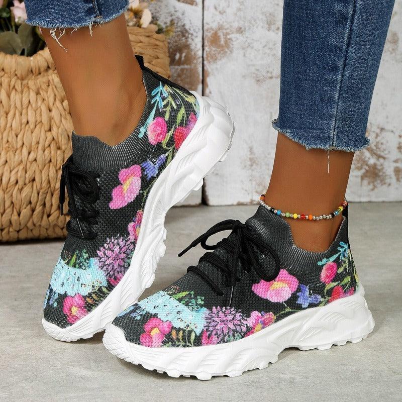 Women's floral print breathable sneakers