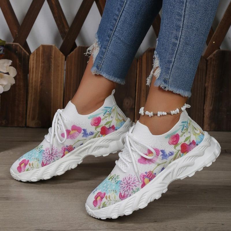 Women's floral print breathable sneakers
