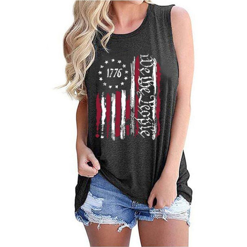 Women's Independence Day Round Neck Sleeveless Vest T-Shirt - Glooosy Store
