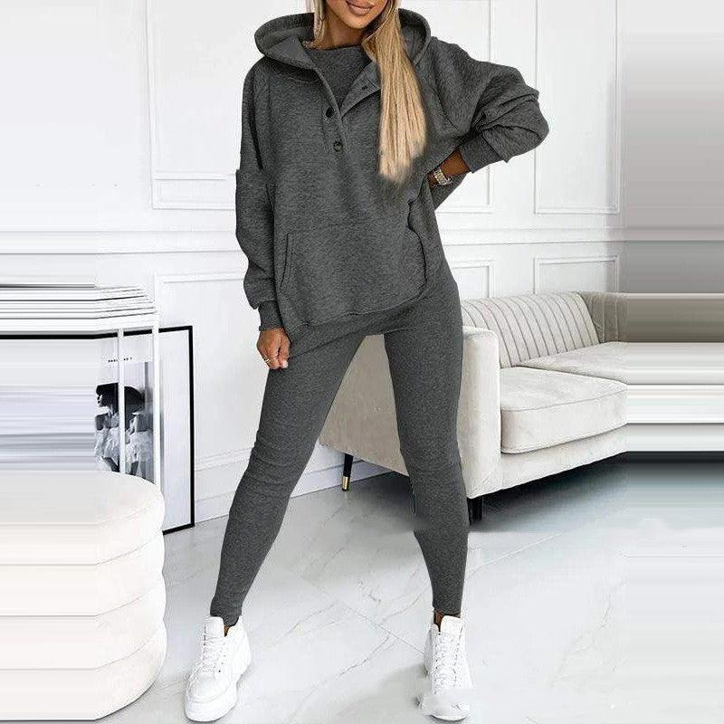 Women's Sports Suit Loose Hooded Pockets Sweatshirt, Top And Slim Trousers - Glooosy Store