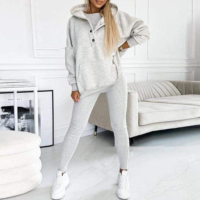 Women's Sports Suit Loose Hooded Pockets Sweatshirt, Top And Slim Trousers - Glooosy Store