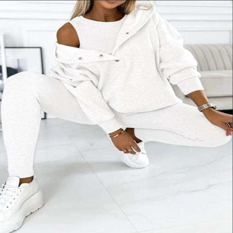 Women's Sports Suit Loose Hooded Pockets Sweatshirt, Top And Slim Trousers - Glooosy Store