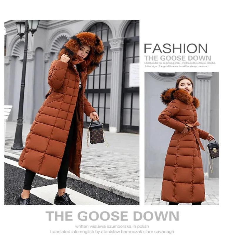 Women Winter Long Jacket Fur Collar Down Padded - Glooosy Store