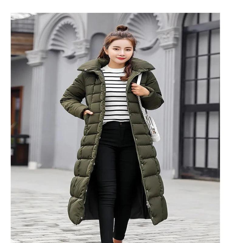 Women Winter Long Jacket Fur Collar Down Padded - Glooosy Store