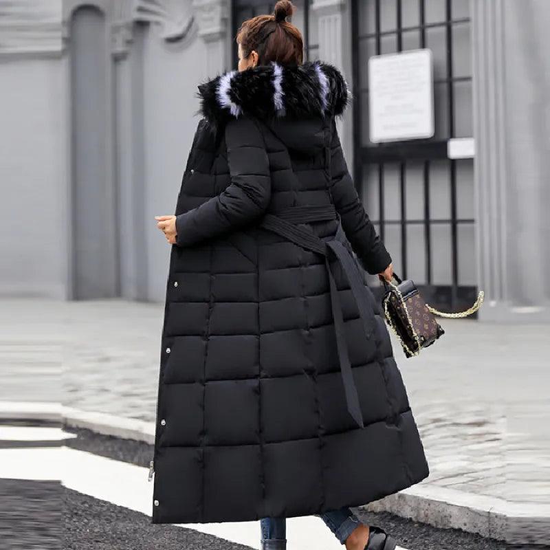 Women Winter Long Jacket Fur Collar Down Padded - Glooosy Store