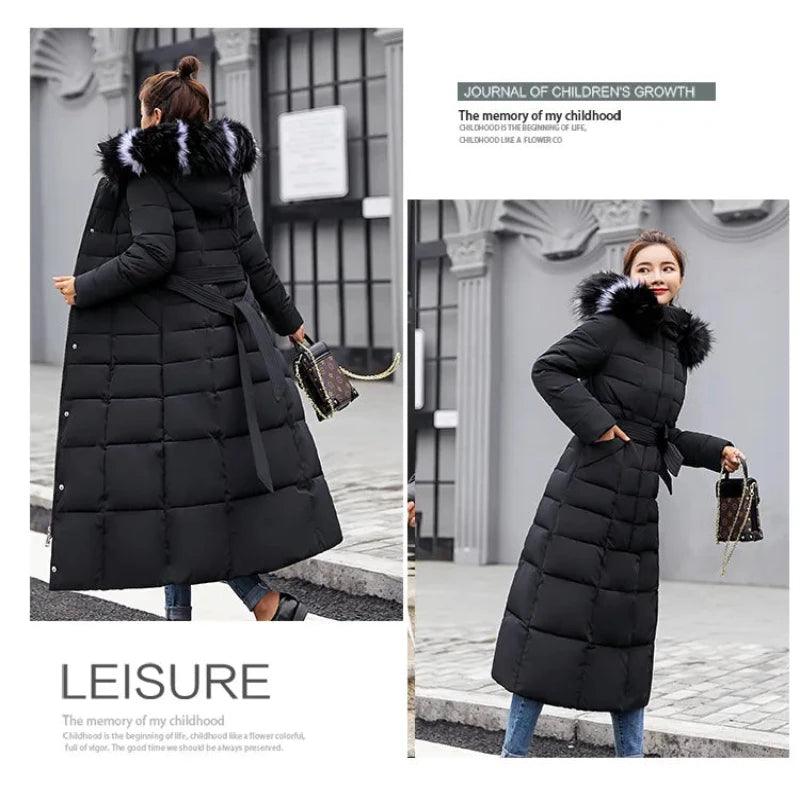 Women Winter Long Jacket Fur Collar Down Padded - Glooosy Store