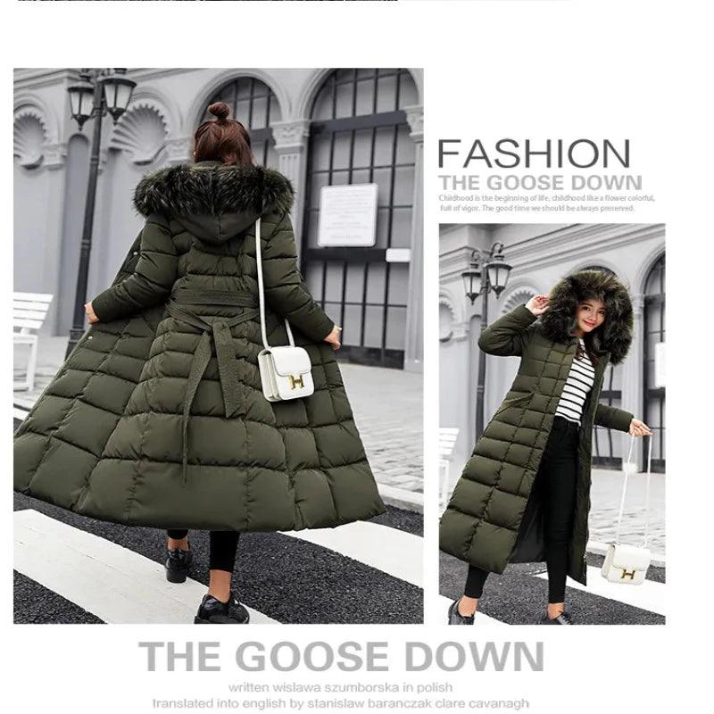 Women Winter Long Jacket Fur Collar Down Padded - Glooosy Store